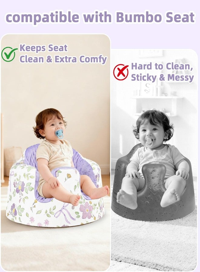 SWESEN Seat Cover Compatible with Bumbo and Nuby Seat, Ultra Soft Minky Bumbo Floor Seat Cover, Removable Cover for Baby Seat, Easy to Install & Remove, Seat Not Included (Purple Floral) - Image 4